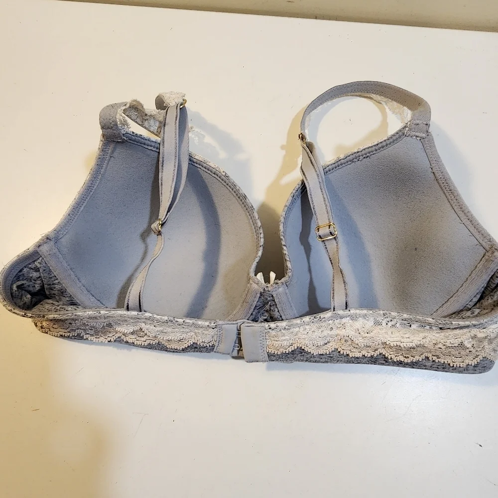Soma Gray and Cream Lace Trim Bra Full Coverage 34c